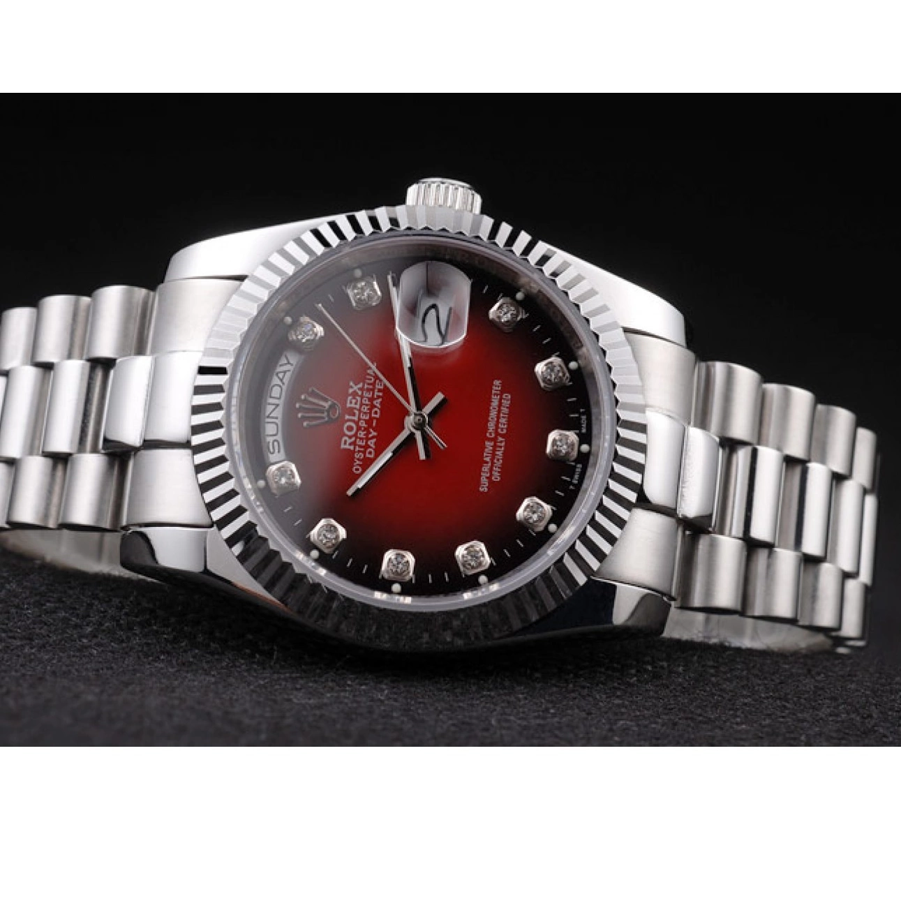 Aaa replica watch Steel Day-Date Stainless Tone Dial Rolex Two Polished Red 0610